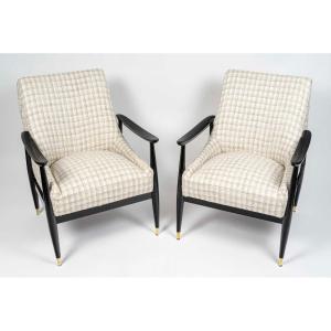Pair Of Armchairs In Lacquered And Varnished Wood  