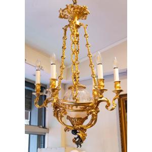 19th Century Bronze And Gilt Crystal Chandelier