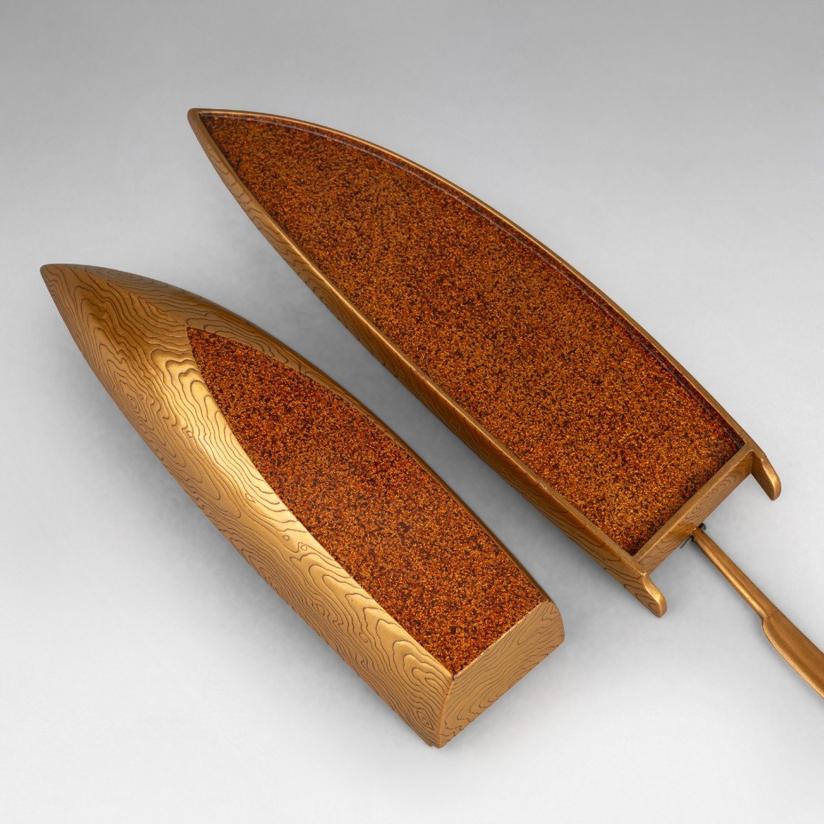 Kobako – Rare Model In The Shape Of A Boat In Gold Lacquer. Japan Edo-photo-6