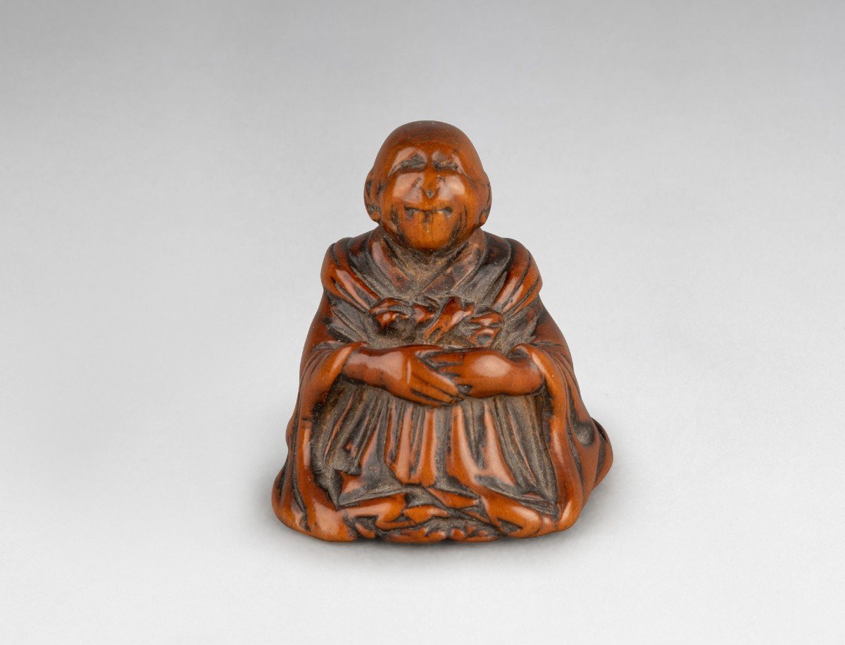 Netsuke - Saigyo Hoshi Looking At Fuji. Japan Edo-photo-1