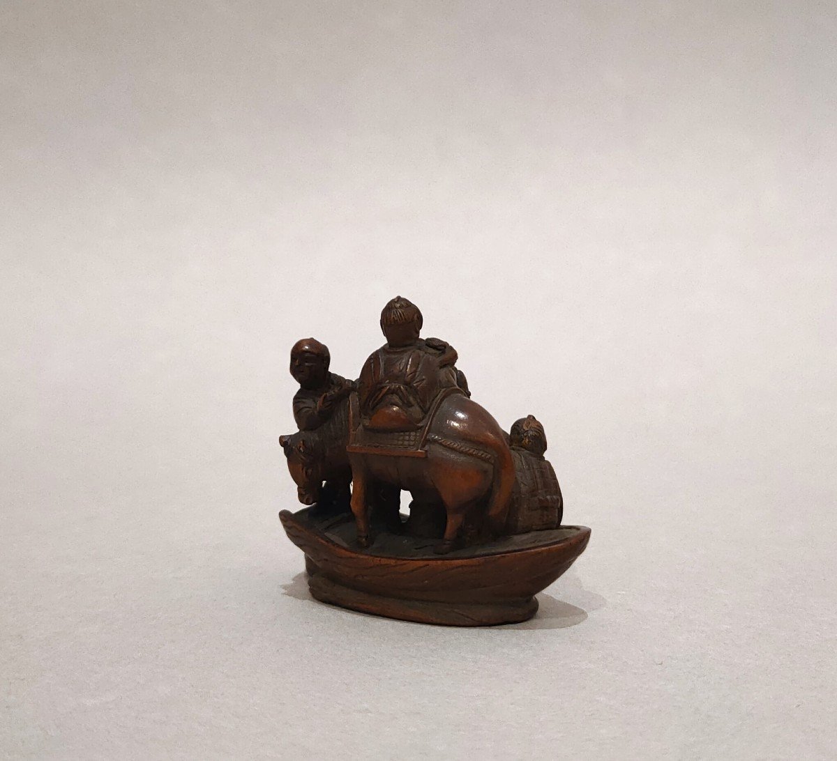 Netsuke - Une Barque, Avec Un Cheval Et Plusieurs Personnages. Japon Meiji-photo-4
