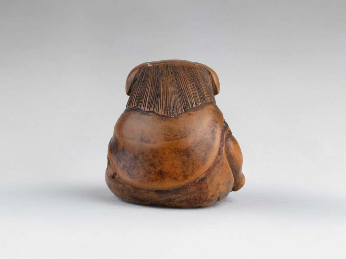 Netsuke Par Sansho – Shishimaï. En Bois Sculpté. Japon Edo-photo-3