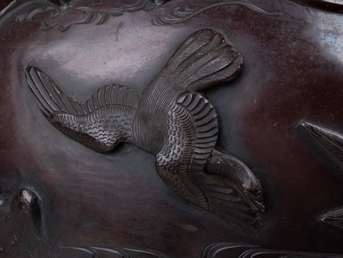 Bronze Incense Burner / Censer – Koro Decorated With Birds And A Large Shishi Japan-photo-2