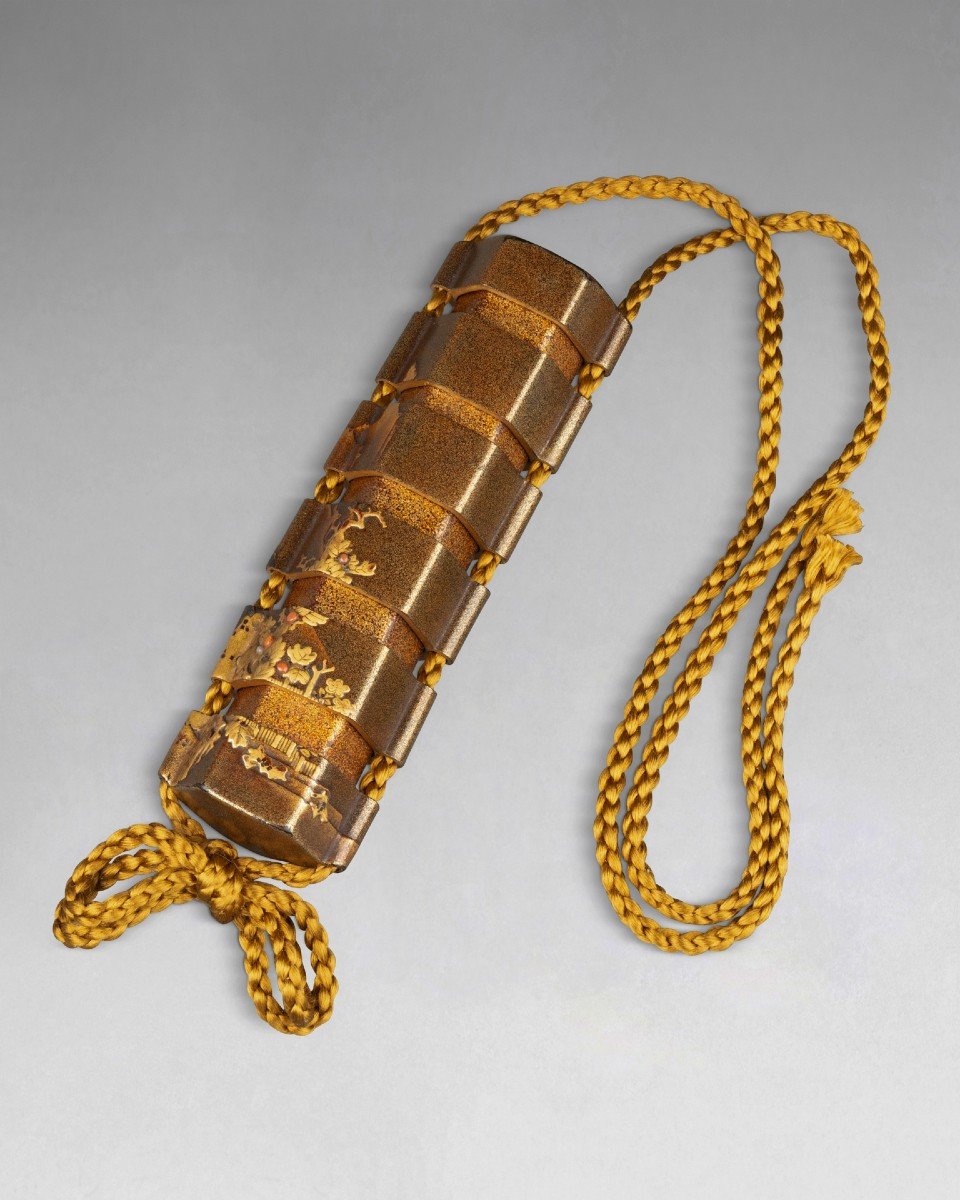 Small Inro Of Hexagonal Shape In Gold Lacquer Urushi Japan Edo-photo-5
