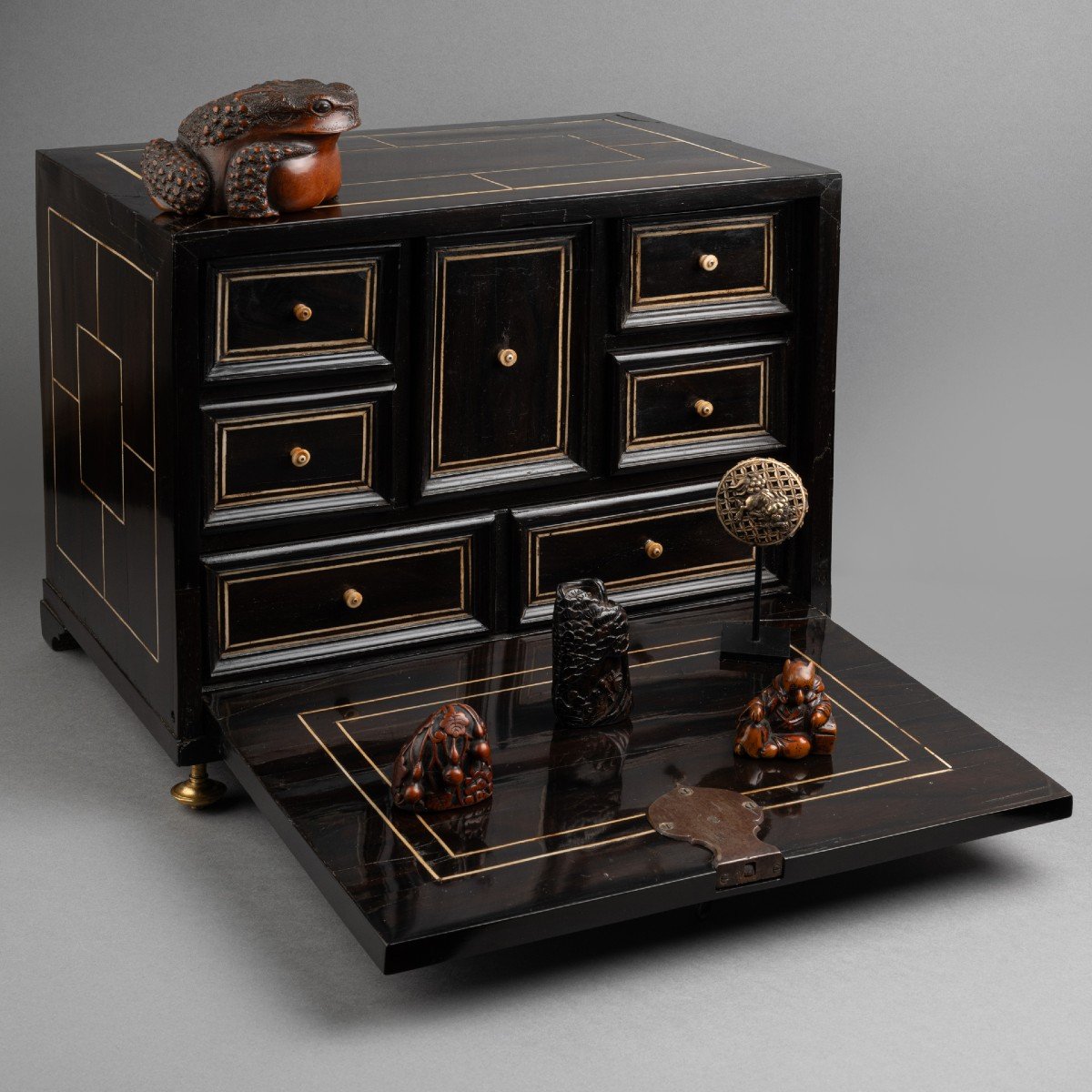 Petit Cabinet De Voyage En Placage De Palissandre, XVIIe Siècle-photo-4