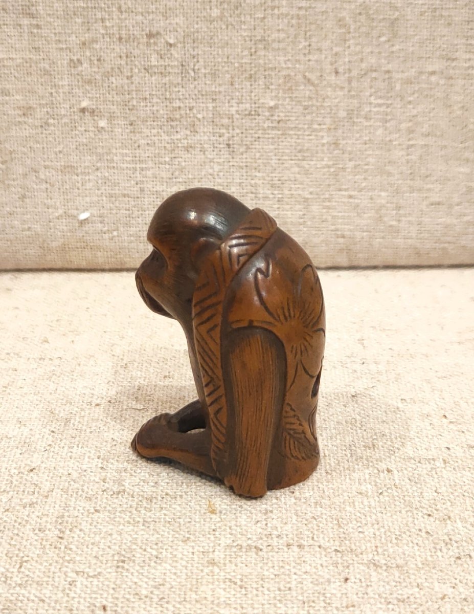 Netsuke – Amusing Model Of A Small Monkey, Depicted Seated. Japan, Late Edo, Early Meiji Period-photo-4