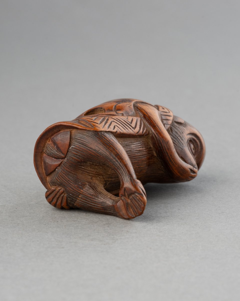 Netsuke – Amusing Model Of A Small Monkey, Depicted Seated. Japan, Late Edo, Early Meiji Period-photo-1