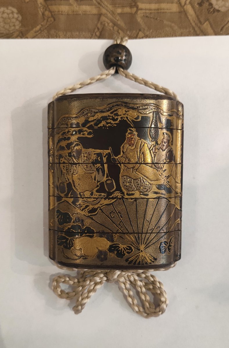 Inro – A Four-compartment Case Decorated With Fans And Figures. Edo Period, Japan-photo-3