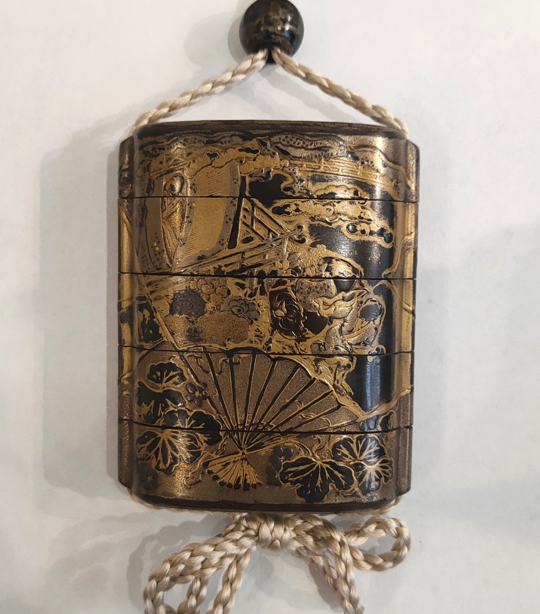 Inro – A Four-compartment Case Decorated With Fans And Figures. Edo Period, Japan-photo-4