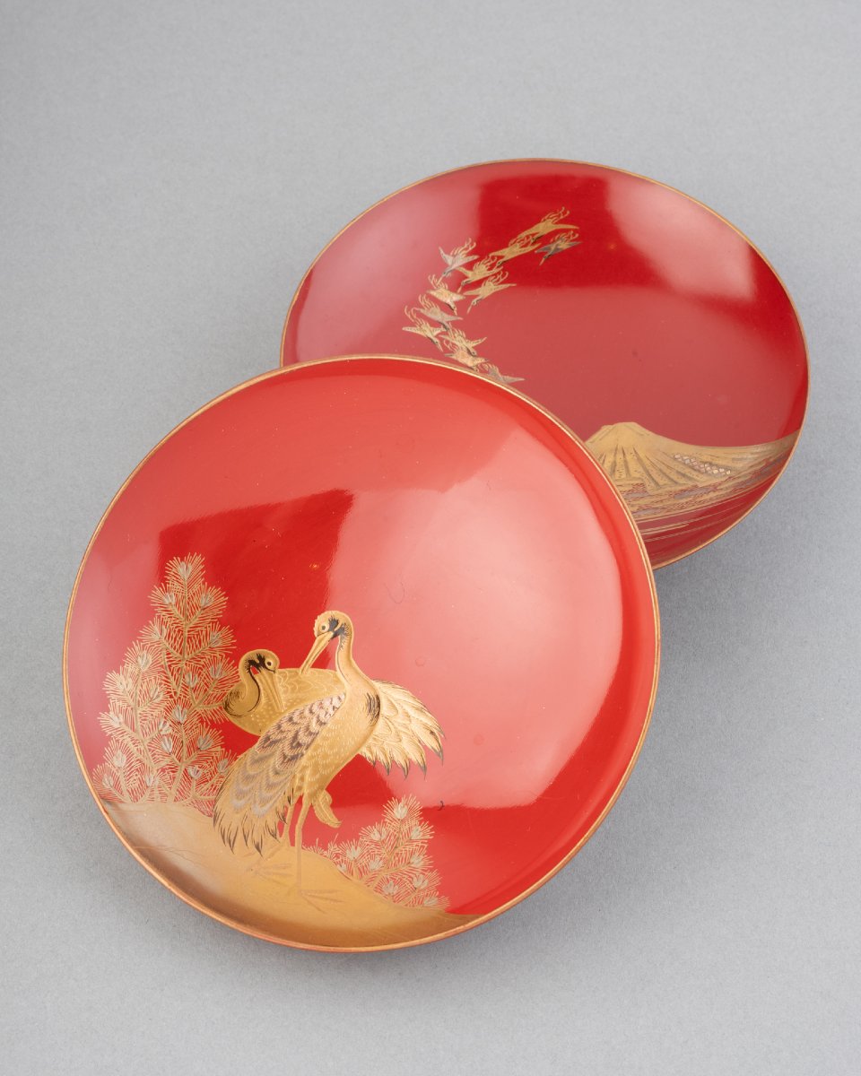 Meiji-era Japanese Lacquered Sake Cups-photo-2