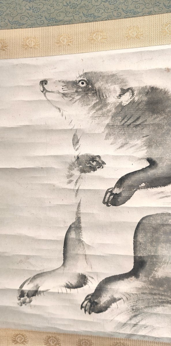 Kakejiku. Sumi-e par Nakajima Raisho (1796-1871) Peinture de Tanuki. Japon Edo. Art japonais-photo-4