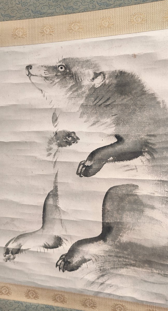 Kakejiku. Sumi-e par Nakajima Raisho (1796-1871) Peinture de Tanuki. Japon Edo. Art japonais-photo-1