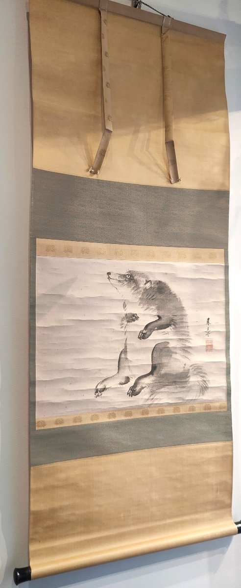 Kakejiku. Sumi-e par Nakajima Raisho (1796-1871) Peinture de Tanuki. Japon Edo. Art japonais-photo-2
