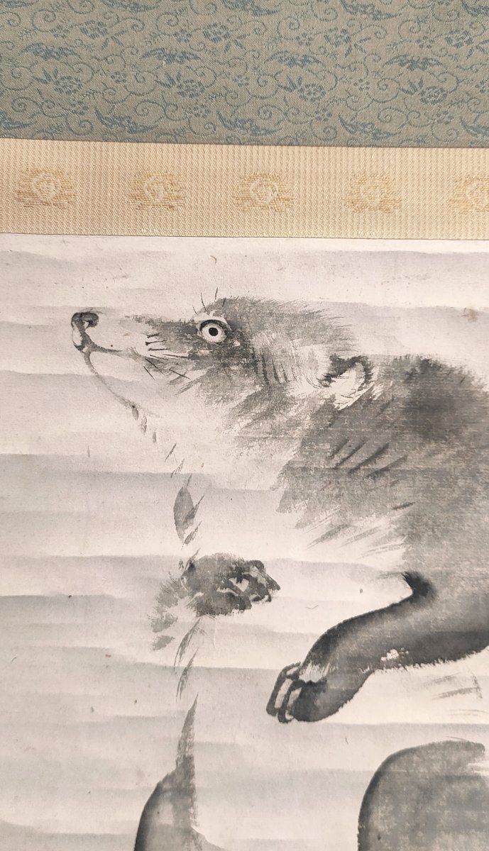 Kakejiku. Sumi-e par Nakajima Raisho (1796-1871) Peinture de Tanuki. Japon Edo. Art japonais-photo-3