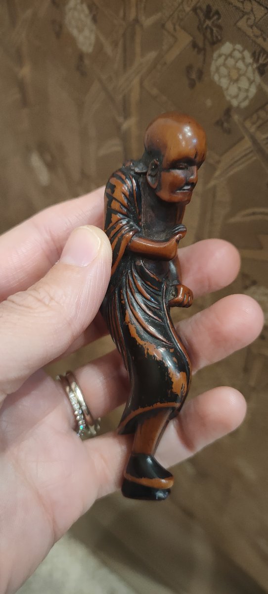 Netsuke - Tall And Rare Rakkan Figure, Standing. Edo Period, Japan-photo-3