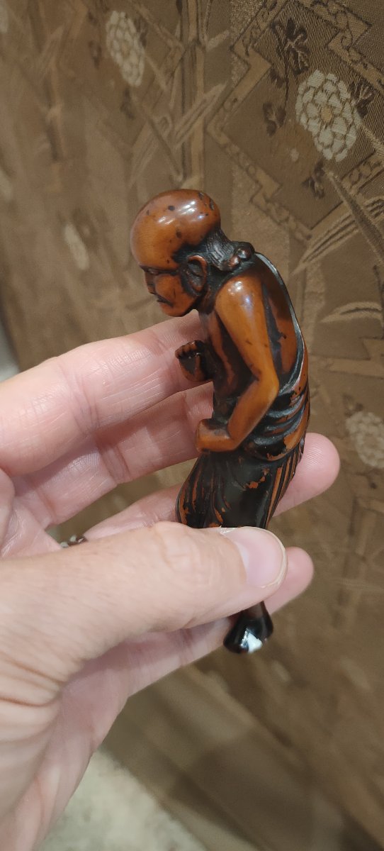 Netsuke - Tall And Rare Rakkan Figure, Standing. Edo Period, Japan-photo-1