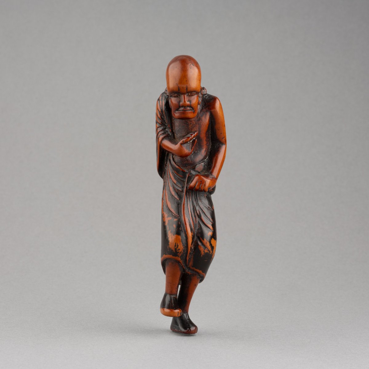 Netsuke - Tall And Rare Rakkan Figure, Standing. Edo Period, Japan-photo-2