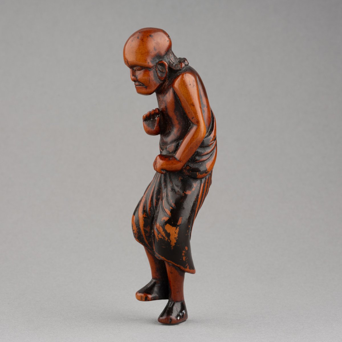 Netsuke - Tall And Rare Rakkan Figure, Standing. Edo Period, Japan