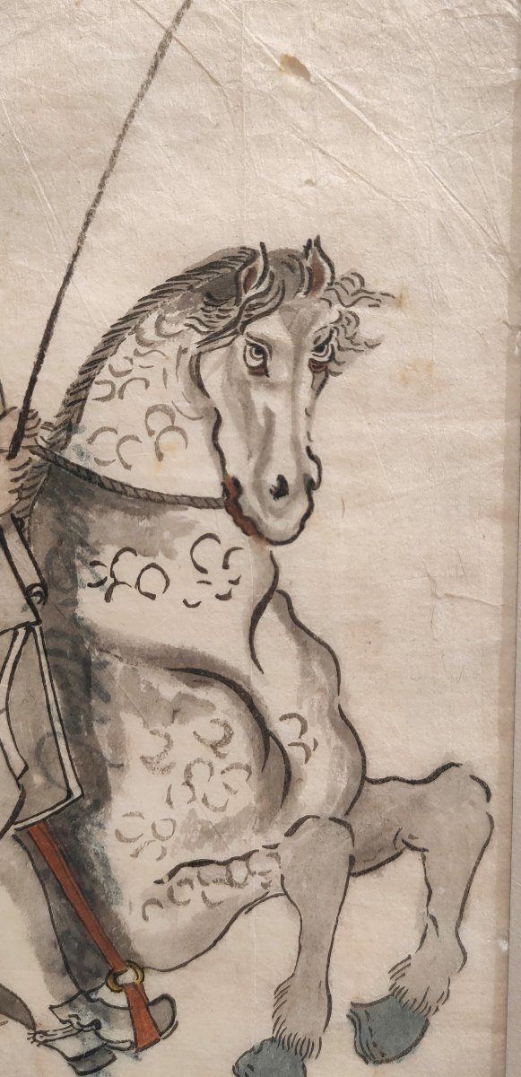 Dessin à l’encre sur papier - Cavalier hollandais. Japon 19e siècle Edo, Meiji-photo-4