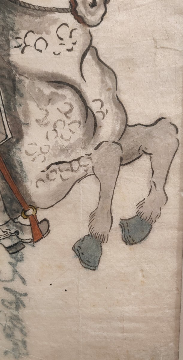 Dessin à l’encre sur papier - Cavalier hollandais. Japon 19e siècle Edo, Meiji-photo-1