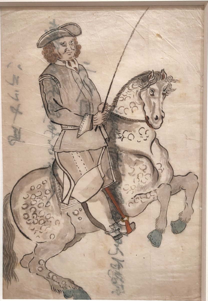 Dessin à l’encre sur papier - Cavalier hollandais. Japon 19e siècle Edo, Meiji