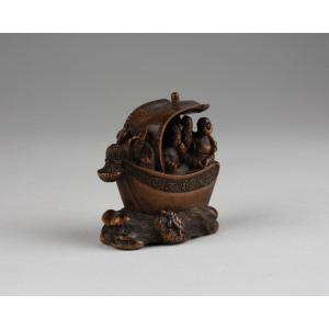 Netsuke – Shichifukujin Takarabune, Bateau Des Dieux Du Bonheur. Japon Edo