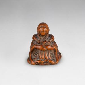 Netsuke - Saigyo Hoshi Regardant Le Fuji. Japan Edo