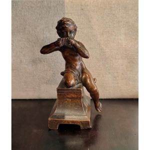 Bronze, Sculpture, Enfant à La Flute, Jeune Garçon, Cuivre, XIXe Siècle