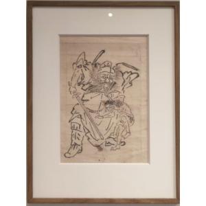 Black-ink Drawing On Paper Depicting Shoki And Oni. Edo Period, Early Meiji Era, Japan