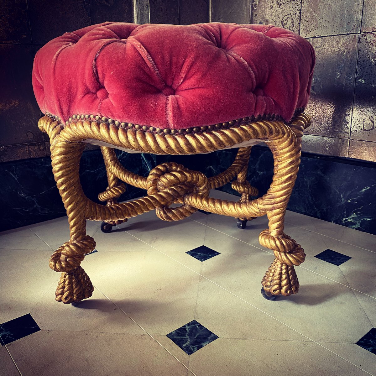 Pouf En Bois Doré d'époque Napoléon III-photo-2