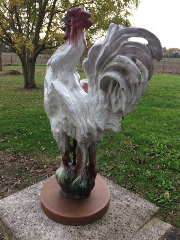 Large Spike Of Feasting Rooster Of Bavent, Norman Pottery Nineteenth-photo-2