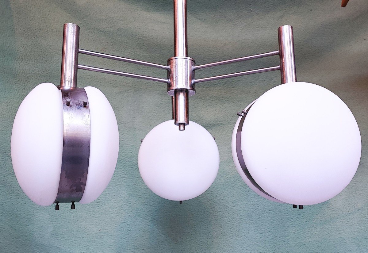 Modernist Aluminum And Opaline Chandelier 1970 Italy-photo-4