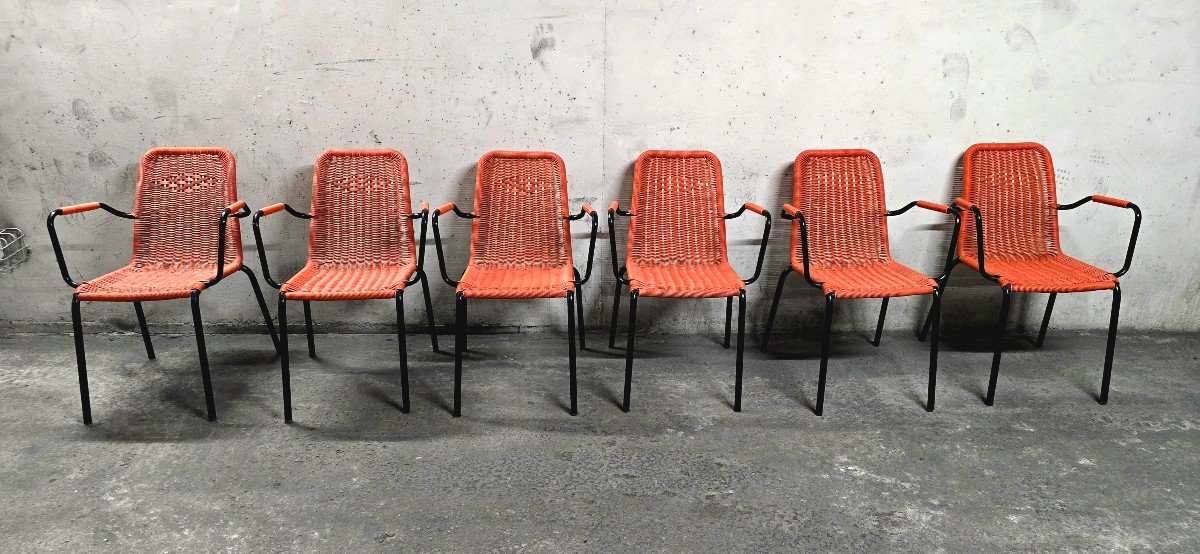  Set Of 6 Vintage Garden Armchairs
