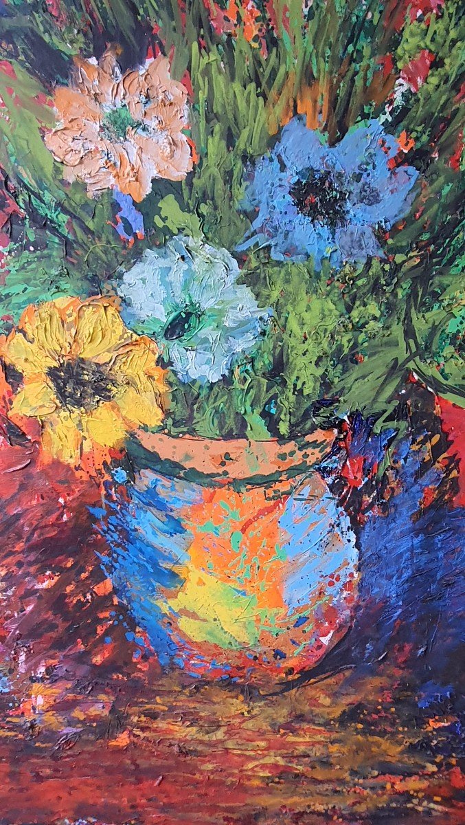 Oil On Canvas Still Life Signed 1989-photo-3
