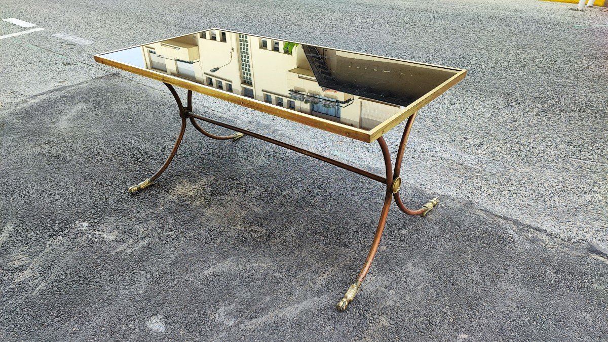 Coffee Table In Bronze And Smoked Glass In The Taste Of Maison Jansen 60/70