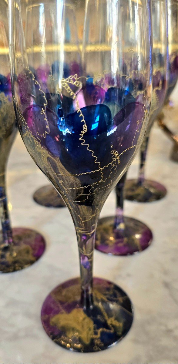Set Of 6 Vintage Hand Painted Crystal Glasses-photo-1