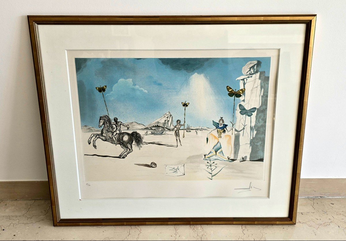 Salvador Dali Lithographie "timeless" Originale Encadrée Numérotée Et Signée 1951