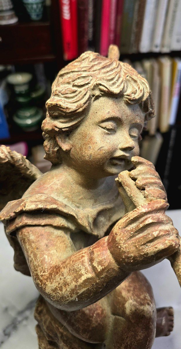 Metal Angel With Terracotta And Green-grey Patina 34cm-photo-3
