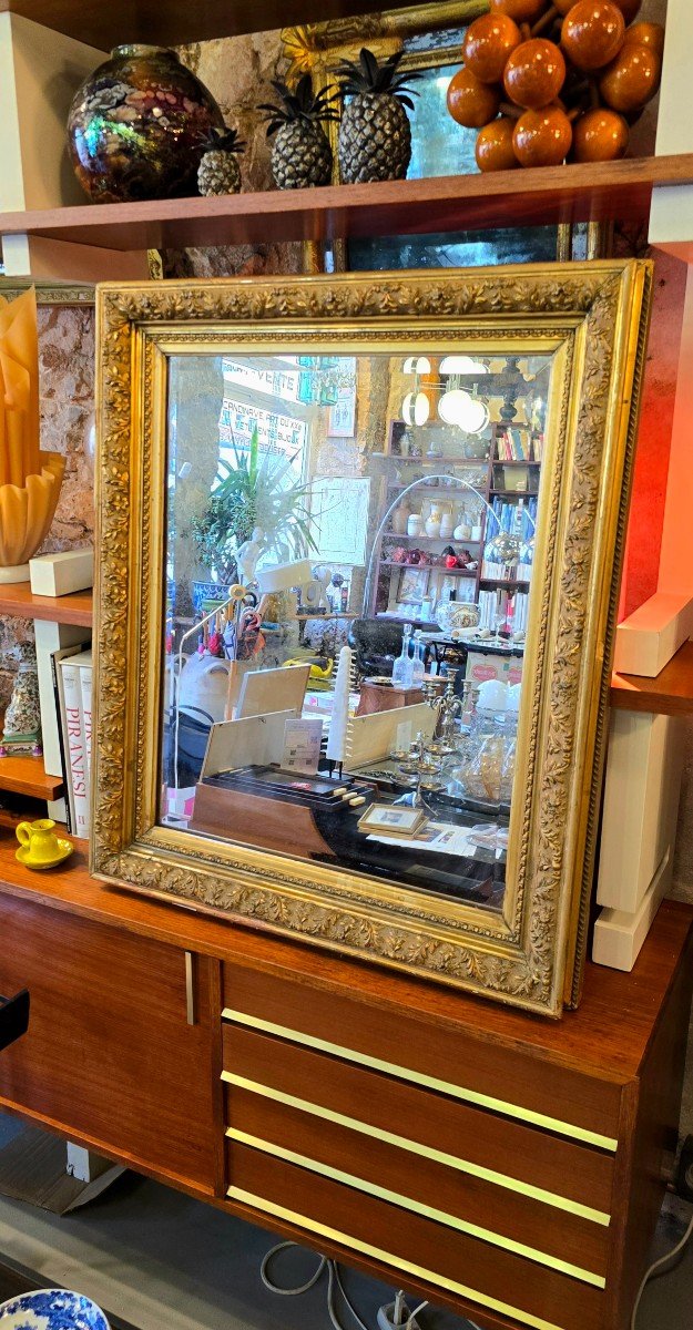 Miroir Napoléon III En Bois En Stuc Doré - 92 Cm-photo-6