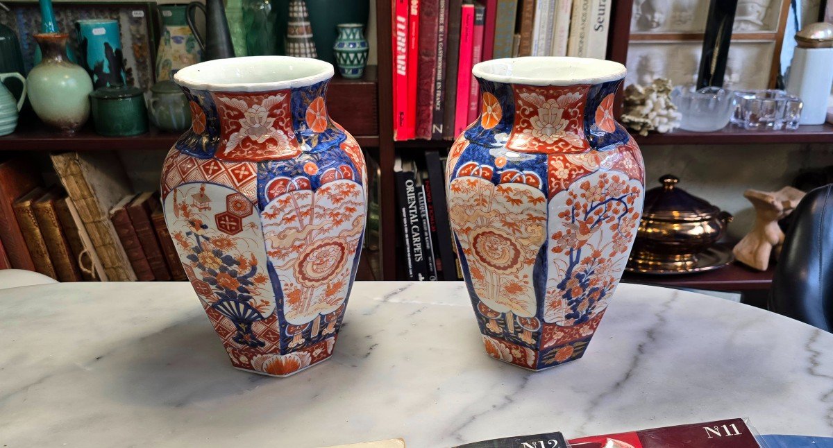 Paire De Vases à éventails, Arita - Imari, Japon, ère Meiji (1868-1912).-photo-2
