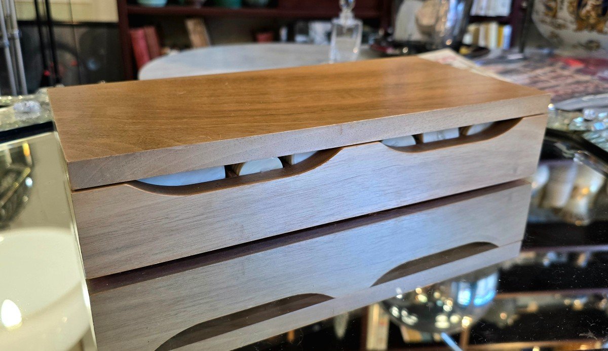 Vintage Galalith Poker Chips In Wooden Box - 214 Pieces-photo-2