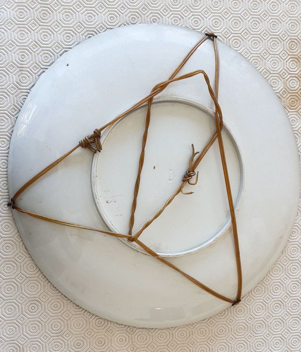 Large Decorative Painted Porcelain Dish Signed -photo-3