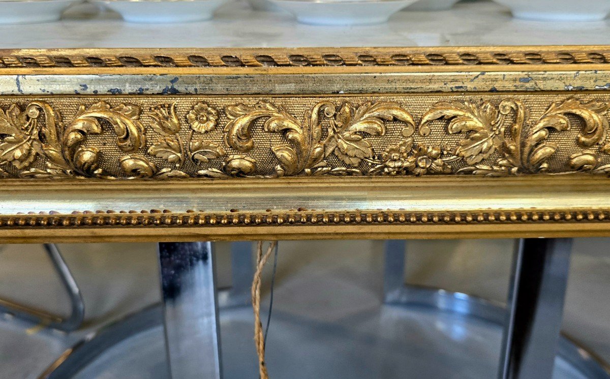 Cadre Napoléon III en bois sculpté et stuc doré à la feuille début XX - 65 X 74 cm-photo-3