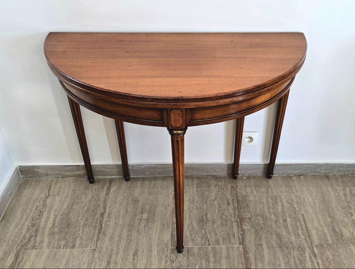 Half-moon Table In Walnut, Louis XVI – XX Style - With Extension-photo-2