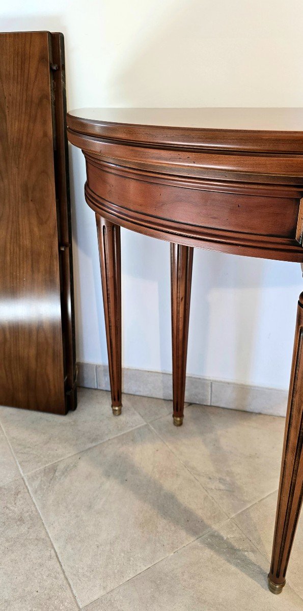 Table Demi-lune En Merisier, Style Louis XVI – Avec 2 Rallonges-photo-4