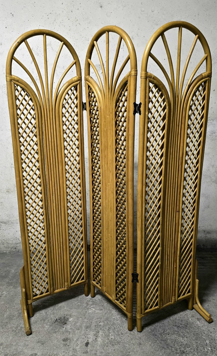 Vintage Rattan And Bamboo Screen 1950/60-photo-2