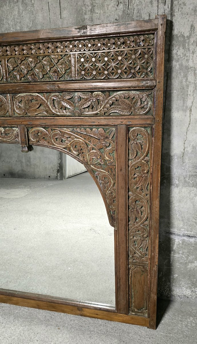 Large Mirror - Indian Carved Wooden Headboard -photo-1