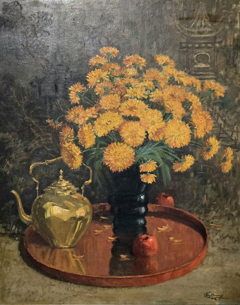 Oil On Wood Panel - Still Life - Leopold Wattecamps 1949-photo-2