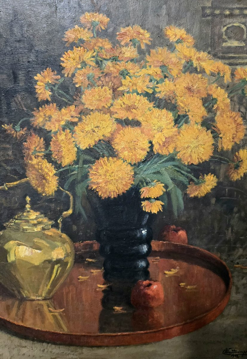 Oil On Wood Panel - Still Life - Leopold Wattecamps 1949-photo-1