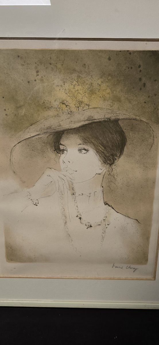 Lithograph Bernard Charoy Woman With Hat Signed-photo-2